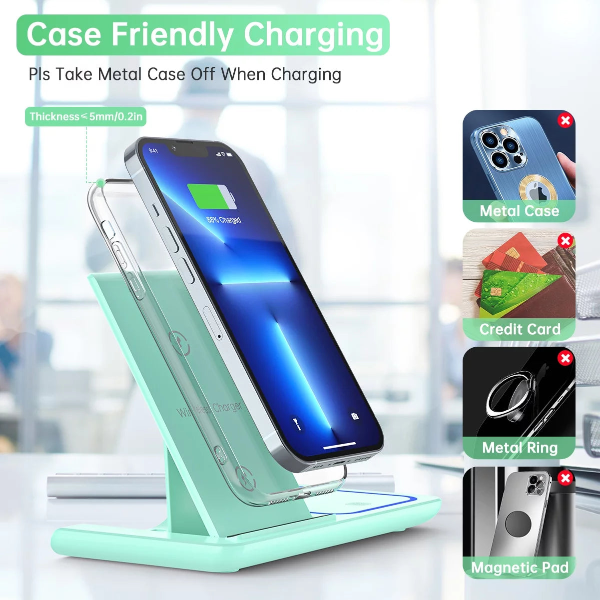 Wireless Charger, 3 in 1 Fast Wireless Charging Station with Breathing Indicator Compatible with Iphone 15/14/13/12/11 Pro Max/Xs, Apple Watch 8/7/6/5/4, Airpods 3/2/1, Samsung Galaxy(With Adapter)