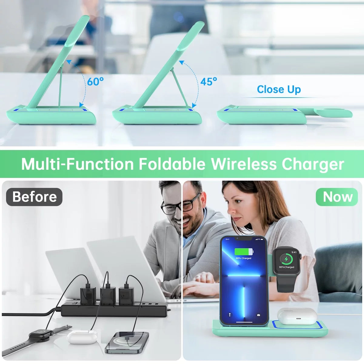 Wireless Charger, 3 in 1 Fast Wireless Charging Station with Breathing Indicator Compatible with Iphone 15/14/13/12/11 Pro Max/Xs, Apple Watch 8/7/6/5/4, Airpods 3/2/1, Samsung Galaxy(With Adapter)