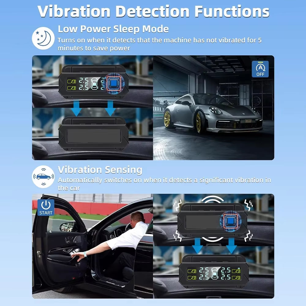 Auto Tire Pressure Monitoring System Digital Display External TPMS Real-Time Alarm System with Sensors 6Bar Safety Warning