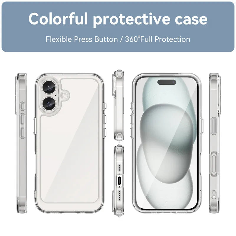 For  16 Case  16 plus Pro Max Cover Luxury Clear PC Shockproof Silicone Protective Phone Back Cover for  16