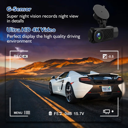 Dash Cam, 3 Channel Dash Cam, 4K+1080P Dash Cam Front and Inside, Triple Dash Cam for Car, Dash Camera with 32GB Card, 2160P Full UHD, G-Sensor, 170°Deg Wide Angle Dashboard with Infrared Night Vision