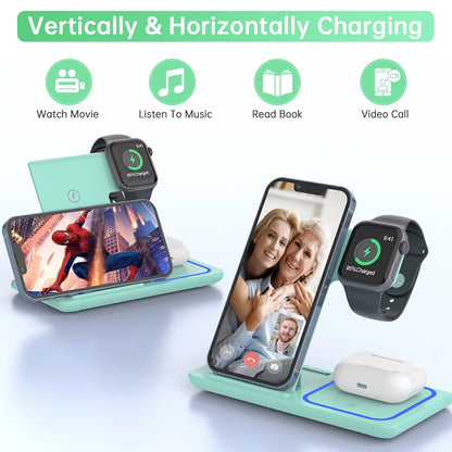 Wireless Charger, 3 in 1 Fast Wireless Charging Station with Breathing Indicator Compatible with Iphone 15/14/13/12/11 Pro Max/Xs, Apple Watch 8/7/6/5/4, Airpods 3/2/1, Samsung Galaxy(With Adapter)