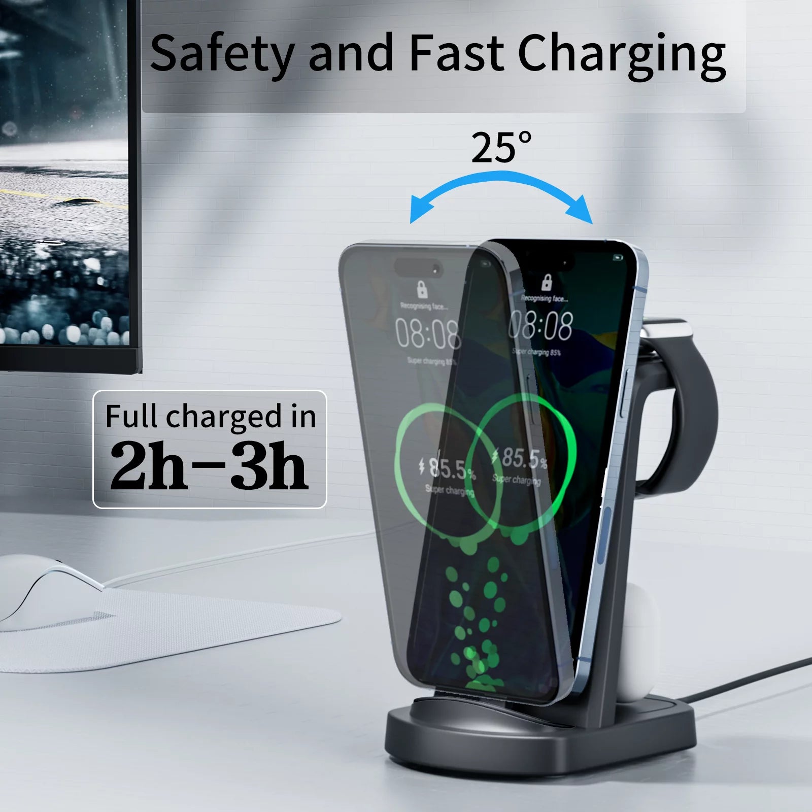 Charging Station for Apple Multiple Devices, 3 in 1 Fast Charging Dock Stand for Iphone 14 Pro Max/13/12/11/X/8 plus and Airpods 1/2/3/Pro, Wireless Charger for Apple Watch Ultra/8/7/6/Se/5/4/3/2