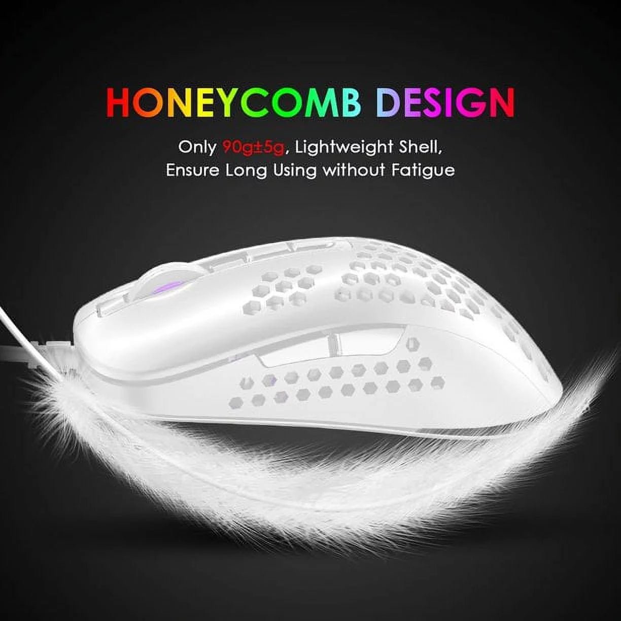 Mini Ultralight Wired Gaming Mouse,4 Kinds RGB Backlit,4 Levels Adjustable,Lightweight Honeycomb Shell Mice for PC Gamers,Xbox,Ps4(White)