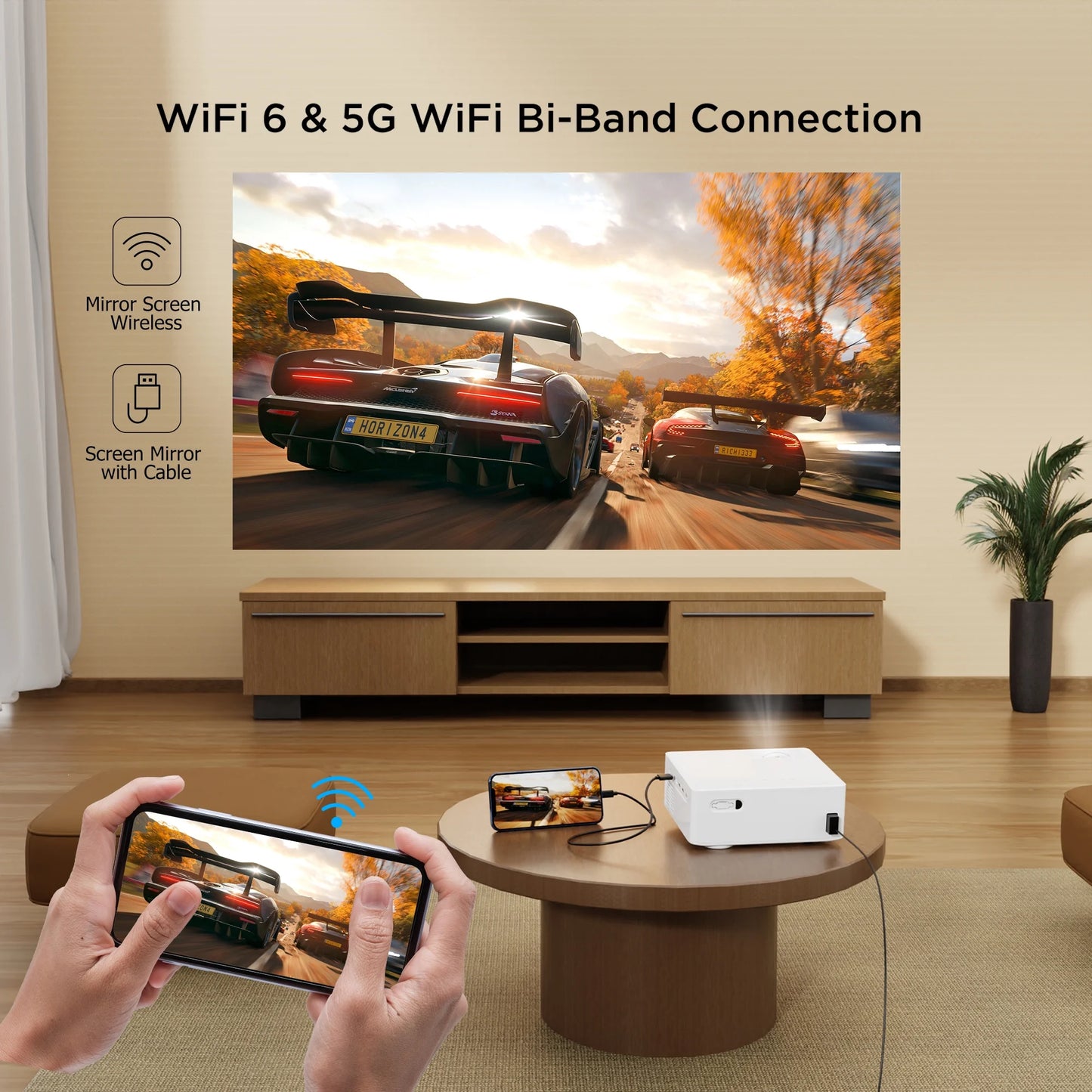 5G Wifi Projector with Bluetooth, Native 1080P, Full HD Movie Projector for Outdoor Movies,220" Display Projector 4K Home Theater