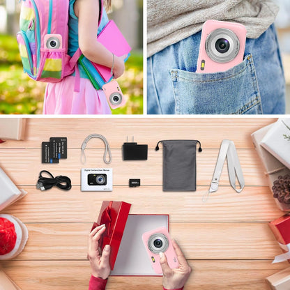 Digital Camera 1080P Kids Camera 16X Digital Zoom Portable Small Camera Point and Shoot Camera Mini Digital Camera for Teens Kids Seniors with 32GB Card(Pink)