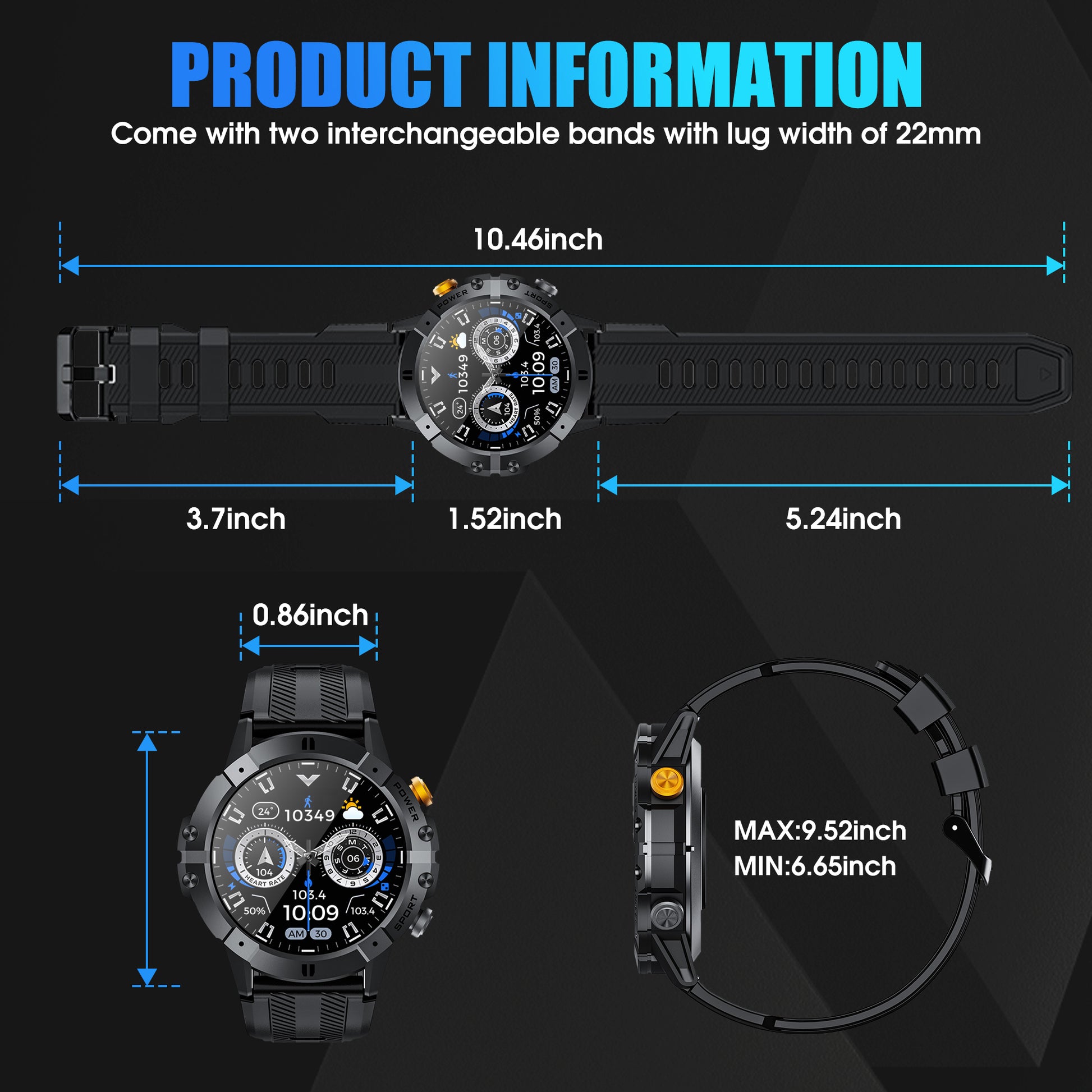 Smart Watches for Men, Bluetooth Call Receive Dial, 1.39" Rugged Smartwatch for Iphone/Android, C21Pro Outdoor Smart Watch, Black