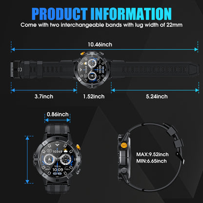 Smart Watches for Men, Bluetooth Call Receive Dial, 1.39" Rugged Smartwatch for Iphone/Android, C21Pro Outdoor Smart Watch, Black