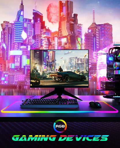 RGB Gaming Mouse Pad,  Large Extended Soft Led Mouse Pad with 14 Lighting Modes 2 Brightness Levels, Computer Keyboard Mousepads Mat 800 X 300Mm / 31.5×11.8 Inches