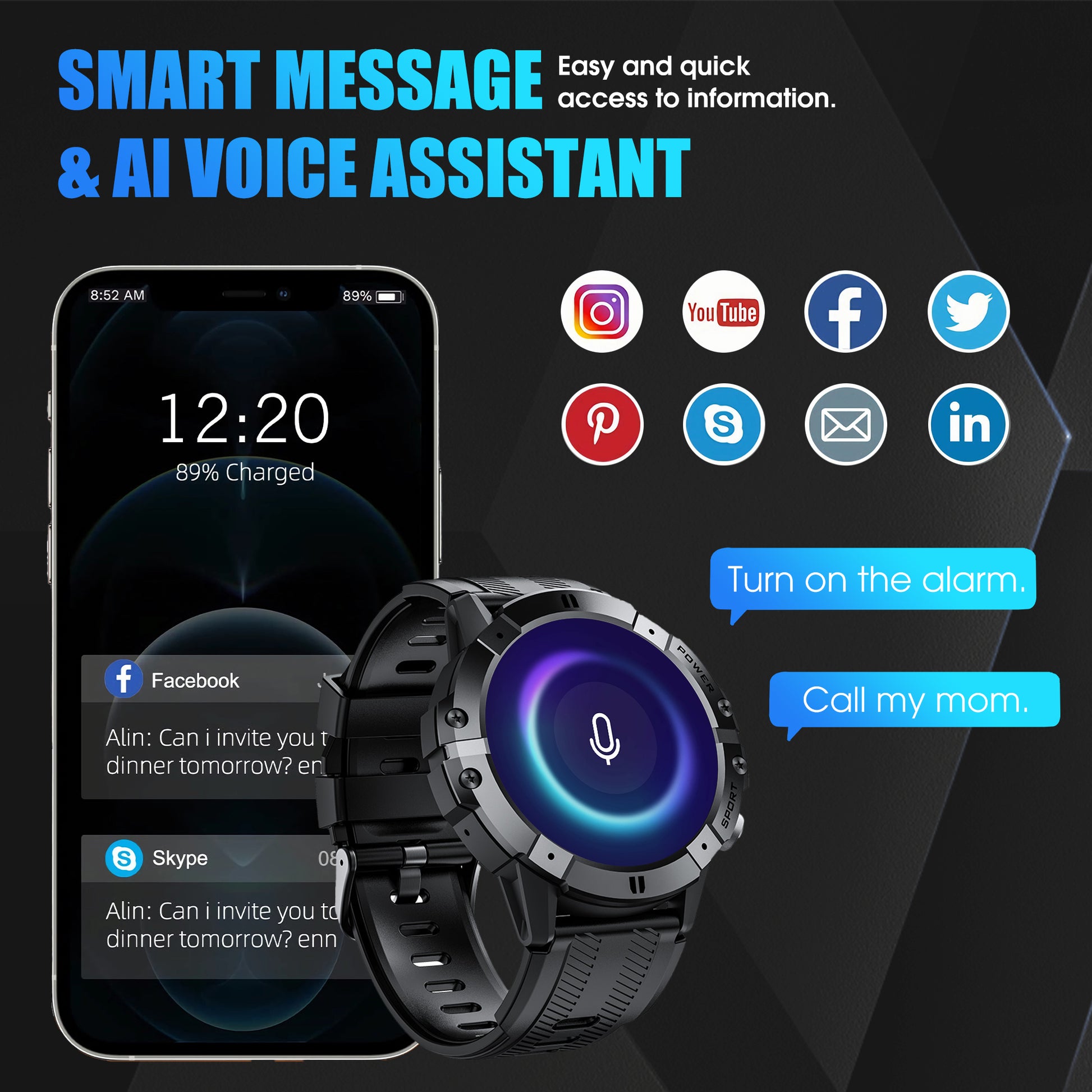 Smart Watches for Men, Bluetooth Call Receive Dial, 1.39" Rugged Smartwatch for Iphone/Android, C21Pro Outdoor Smart Watch, Black